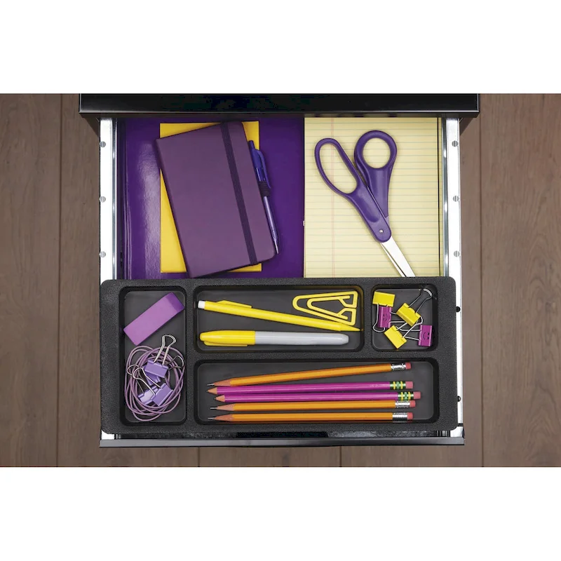 Classeur organisateur métallique à 3 tiroirs et tiroir à crayons, 45,7 cm de profondeur, noir