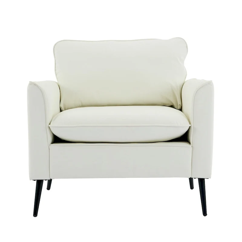 Canapé 1 place en cuir motif patte de chat, blanc crème