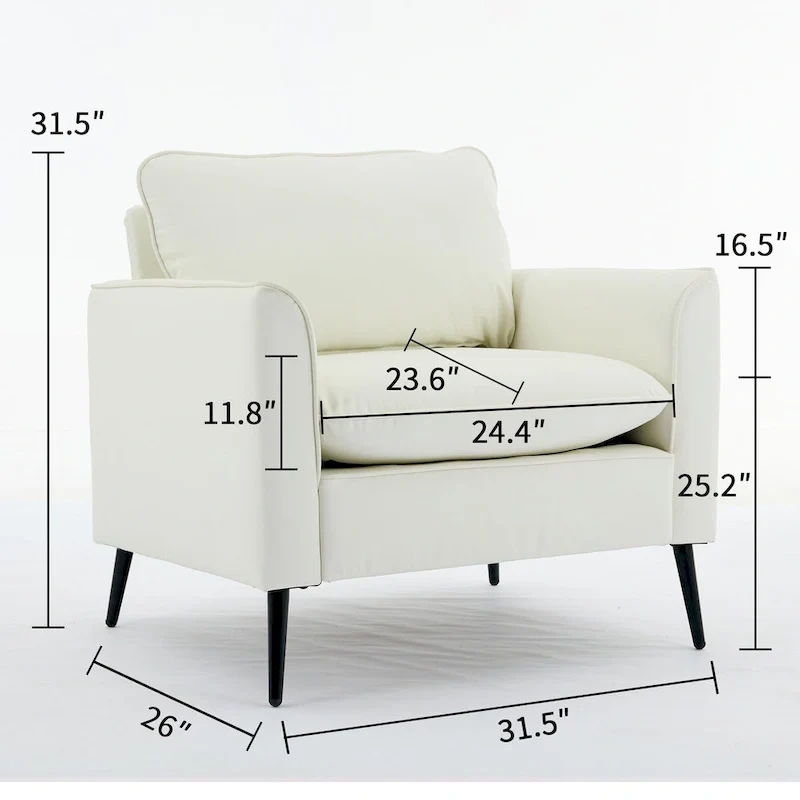 Canapé 1 place en cuir motif patte de chat, blanc crème