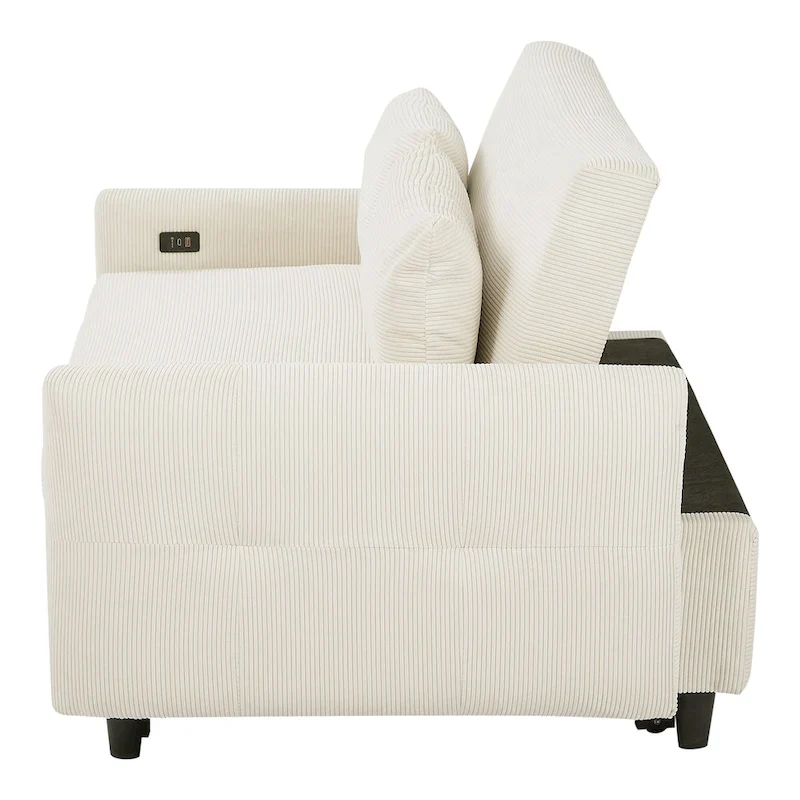 Canapé-lit convertible 2 places avec coussins décoratifs et ports USB, canapé-lit moderne, beige