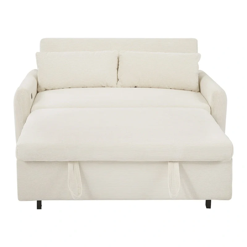 Canapé-lit convertible 2 places avec coussins décoratifs et ports USB, canapé-lit moderne, beige