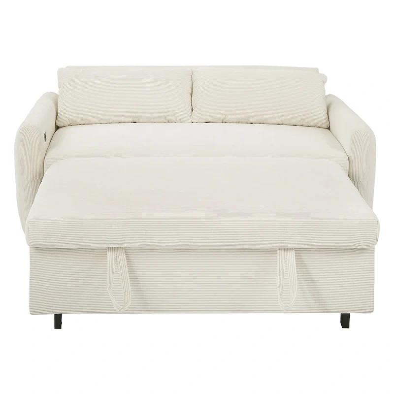 Canapé-lit convertible 2 places avec coussins décoratifs et ports USB, canapé-lit moderne, beige