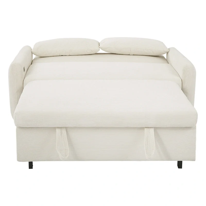 Canapé-lit convertible 2 places avec coussins décoratifs et ports USB, canapé-lit moderne, beige