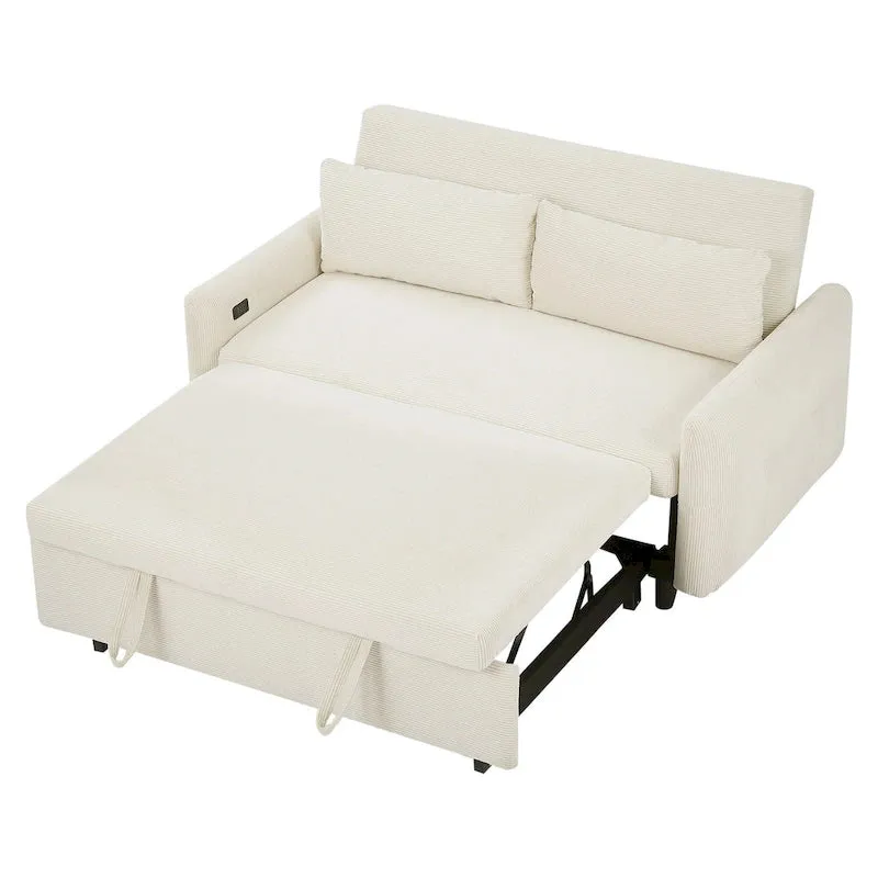 Canapé-lit convertible 2 places avec coussins décoratifs et ports USB, canapé-lit moderne, beige