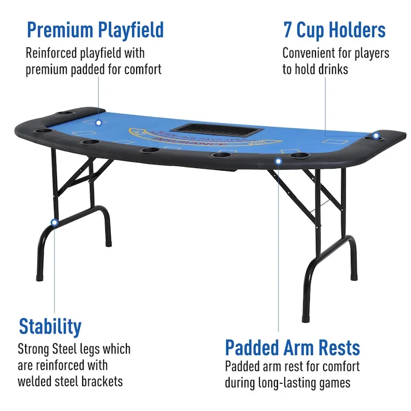 Table de poker pliable 72 po pour 7 joueurs - Bleu/Noir