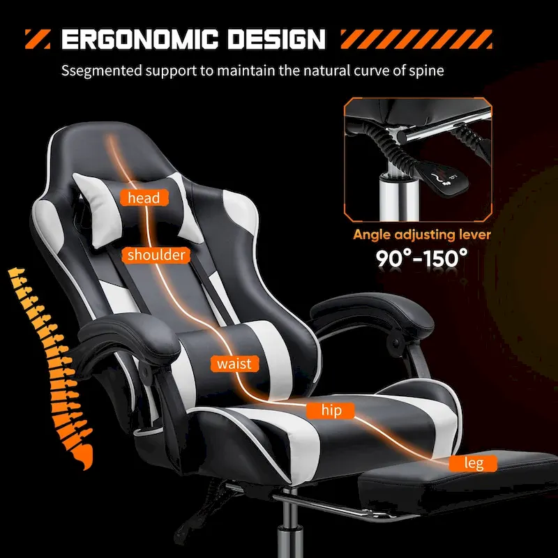 Chaise de bureau de jeu pivotante en cuir PU