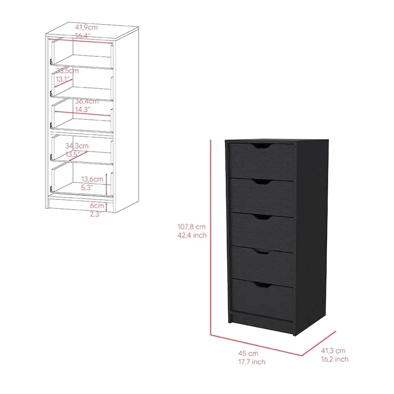 Commode étroite à 5 tiroirs