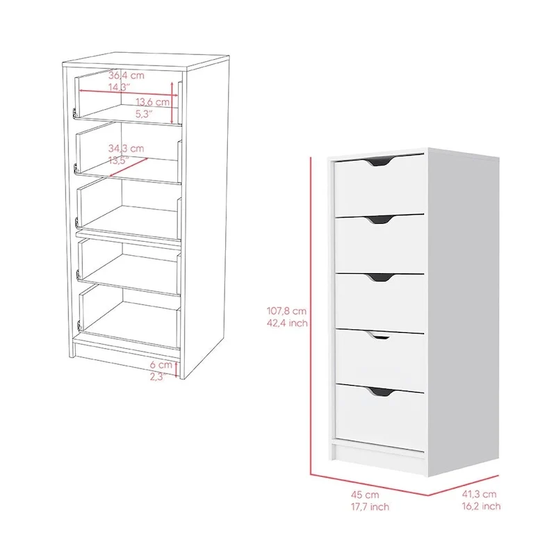 Commode étroite à 5 tiroirs
