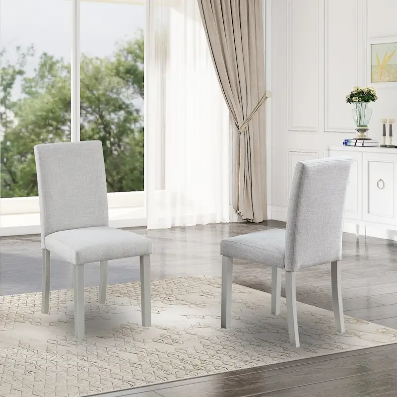 Lot de 2 chaises de salle à manger, chaises de cuisine et de salle à manger modernes, assise rembourrée en lin et pieds en bois d'hévéa