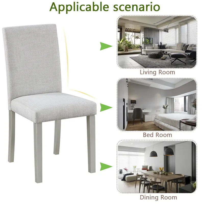 Lot de 2 chaises de salle à manger, chaises de cuisine et de salle à manger modernes, assise rembourrée en lin et pieds en bois d'hévéa