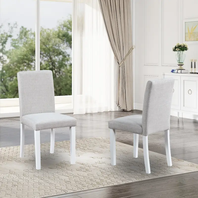 Lot de 2 chaises de salle à manger, chaises de cuisine et de salle à manger modernes, assise rembourrée en lin et pieds en bois d'hévéa