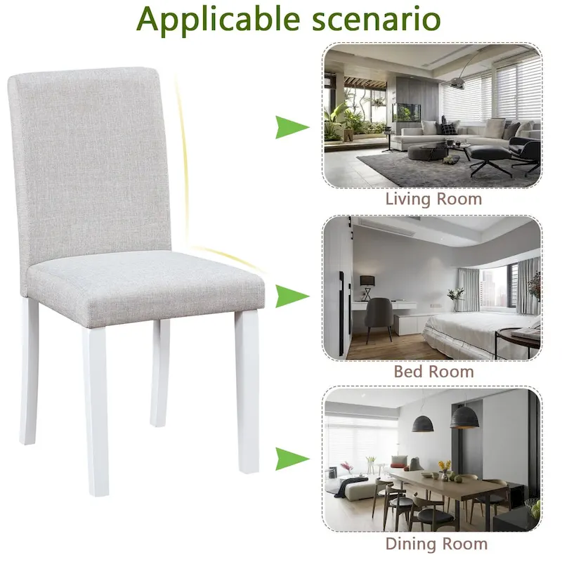 Lot de 2 chaises de salle à manger, chaises de cuisine et de salle à manger modernes, assise rembourrée en lin et pieds en bois d'hévéa