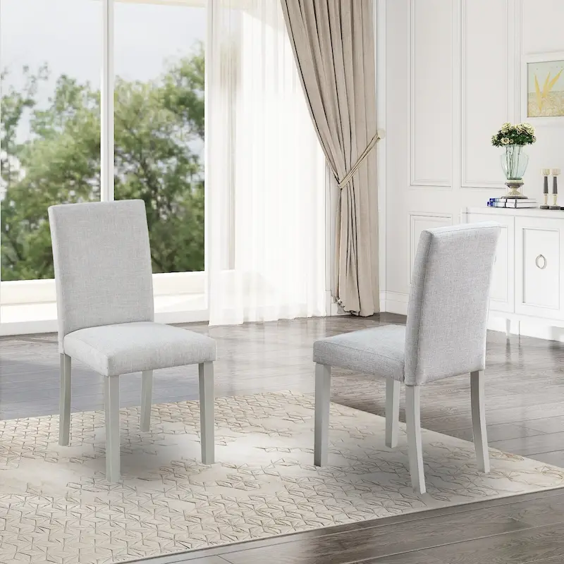 Lot de 2 chaises de salle à manger, chaises de cuisine et de salle à manger modernes, assise rembourrée en lin et pieds en bois d'hévéa