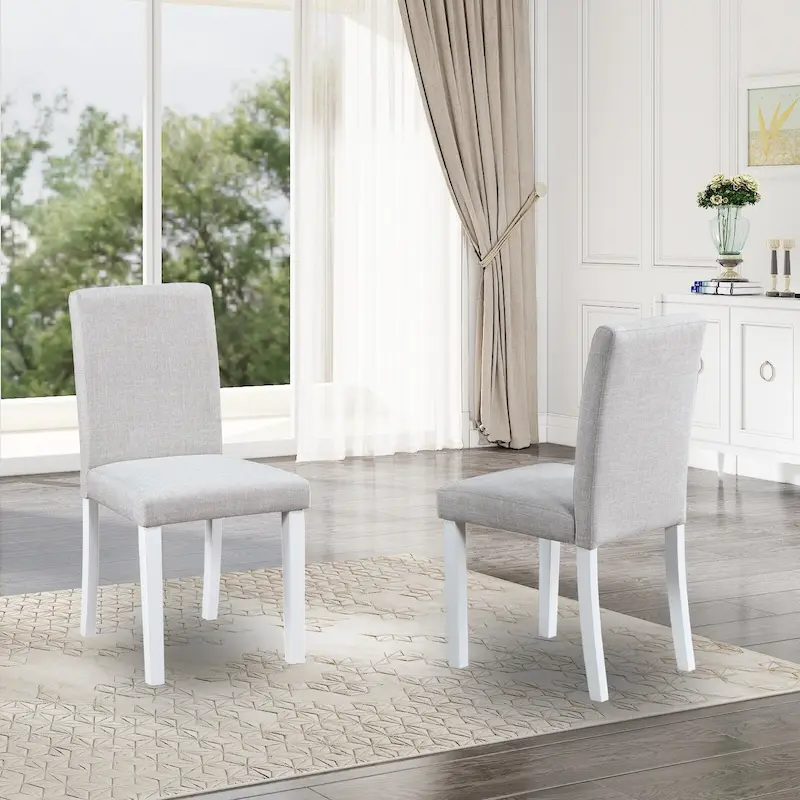 Lot de 2 chaises de salle à manger, chaises de cuisine et de salle à manger modernes, assise rembourrée en lin et pieds en bois d'hévéa