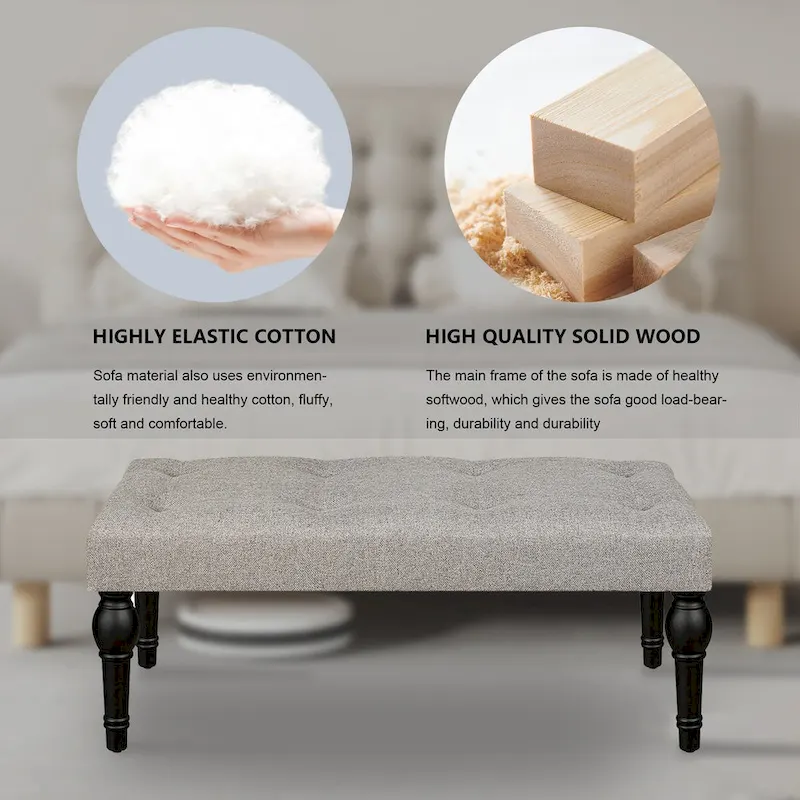 Banc de Chevet Capitonnage Français avec Pieds en Colonne Romaine Épaissie 4" pour Chambre, Salon, Entrée