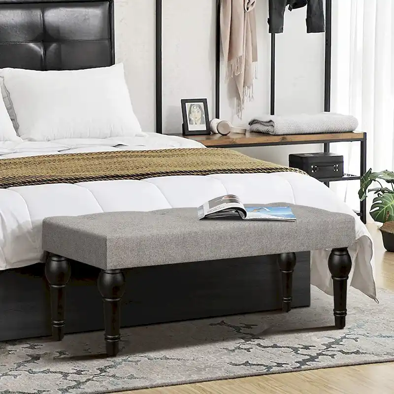 Banc de Chevet Capitonnage Français avec Pieds en Colonne Romaine Épaissie 4" pour Chambre, Salon, Entrée