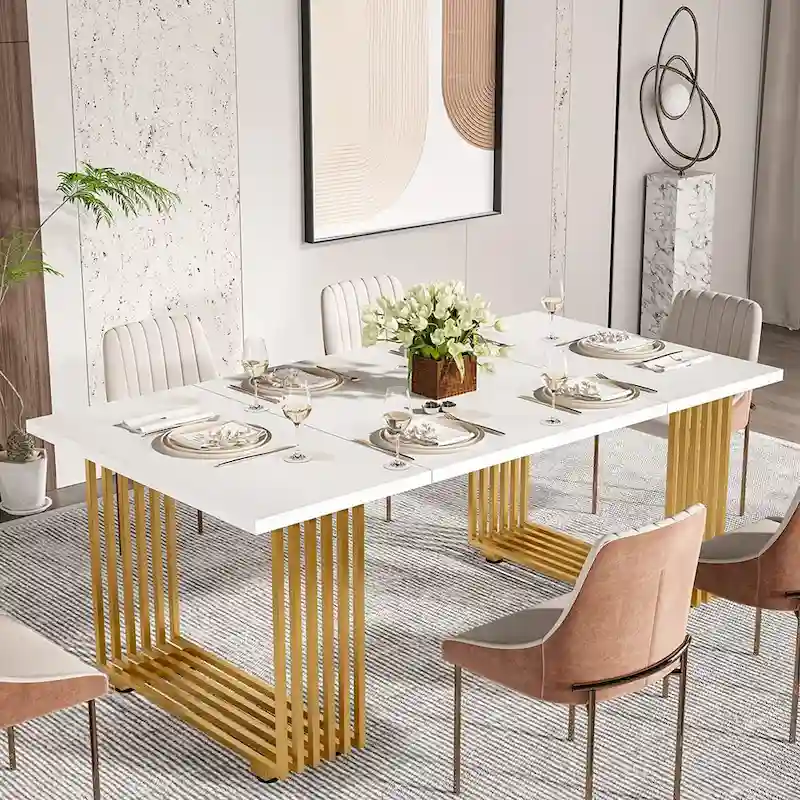 Table de salle à manger moderne pour 6-8 personnes, 180 cm de long, blanche