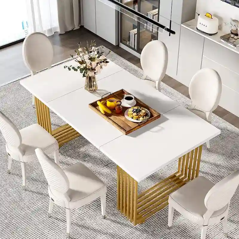 Table de salle à manger moderne pour 6-8 personnes, 180 cm de long, blanche