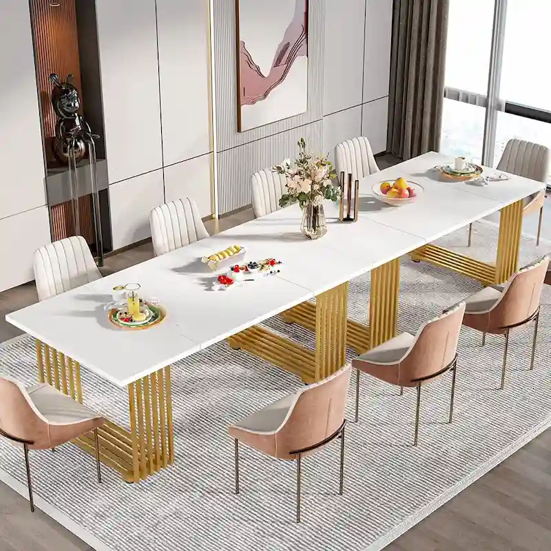 Table de salle à manger moderne pour 6-8 personnes, 180 cm de long, blanche