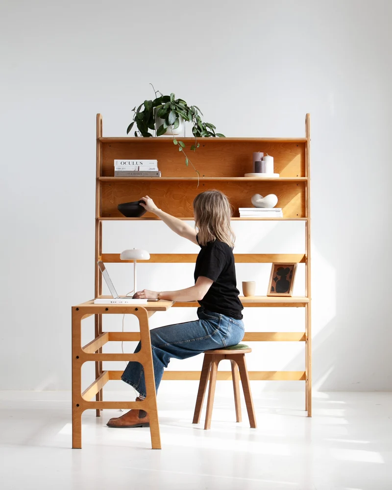 Mid-Century L-Shape Desk with Bookcase · 190 cm