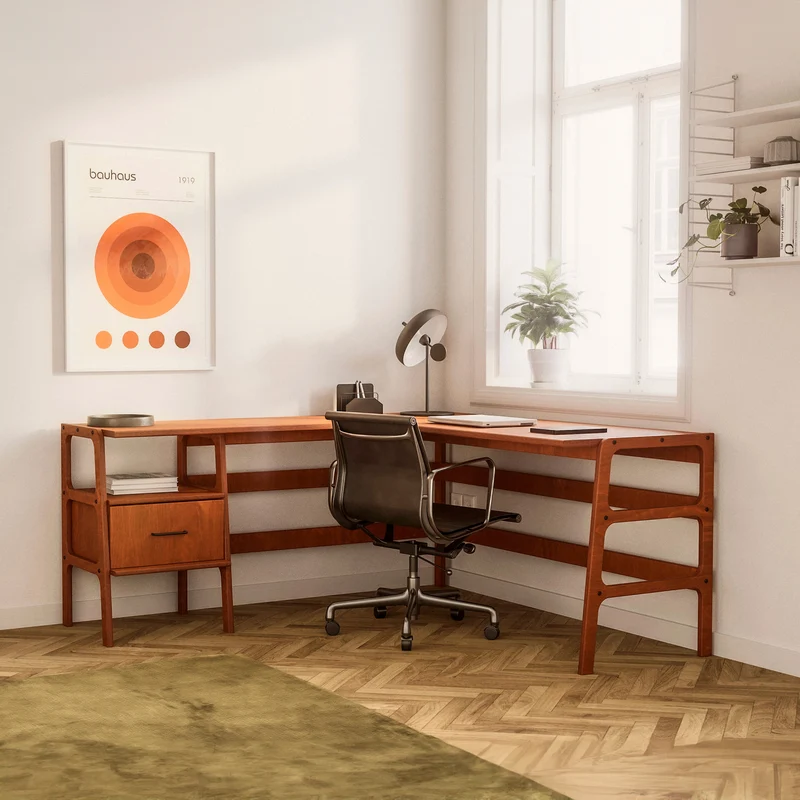 Mid-Century L-Shape Desk · 1 Drawer · 49/65