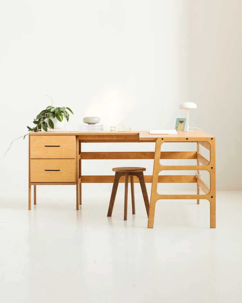 Mid-Century L-Shape Desk · 2 Drawers · 49/65