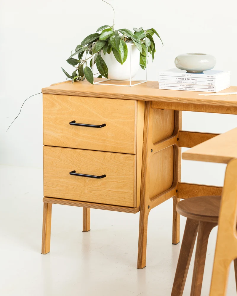 Mid-Century L-Shape Desk · 2 Drawers · 49/65