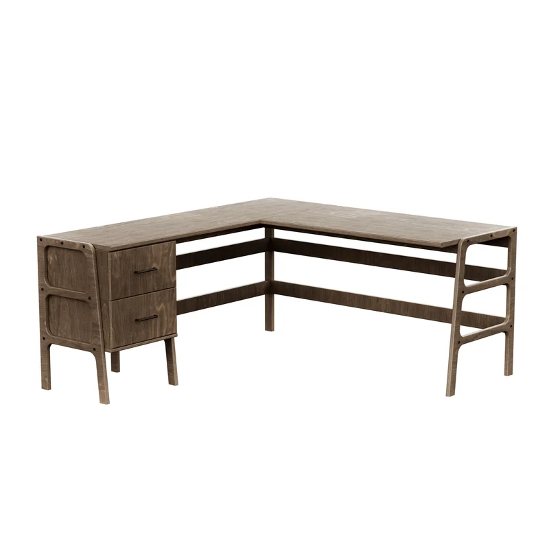 Mid-Century L-Shape Desk · 2 Drawers · 49/65