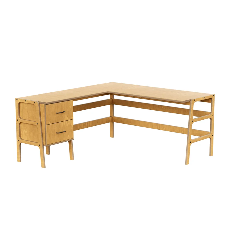 Mid-Century L-Shape Desk · 2 Drawers · 49/65