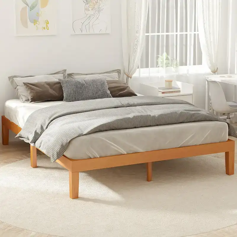 Lit plateforme Queen Size en bois massif, capacité de 450 kg, rangement sous le lit (sans tête de lit)