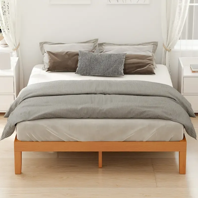 Lit plateforme Queen Size en bois massif, capacité de 450 kg, rangement sous le lit (sans tête de lit)