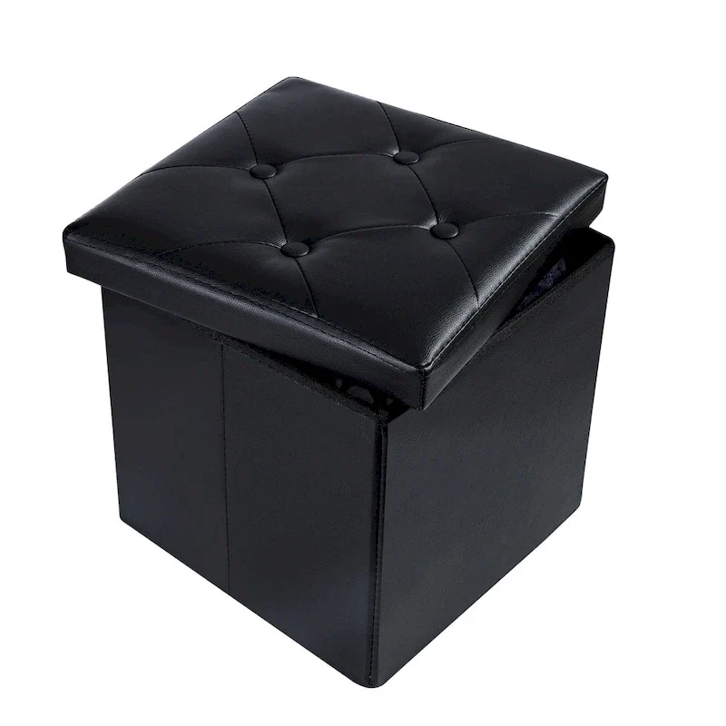 Pouf de rangement pliable, Repose-pieds, Pouf capitonné en cuir, Petit pouf carré pour salon, chambre à coucher, dortoir