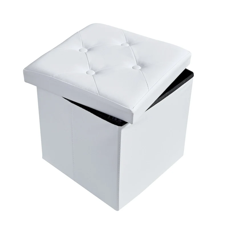 Pouf de rangement pliable, Repose-pieds, Pouf capitonné en cuir, Petit pouf carré pour salon, chambre à coucher, dortoir