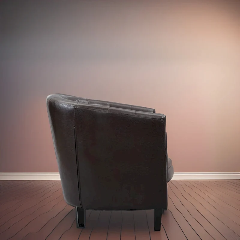 Fauteuil d'appoint, Fauteuil club en similicuir capitonné, Fauteuil d'appoint moderne du milieu du siècle, Fauteuil confortable, Fauteuils club en forme de tonneau