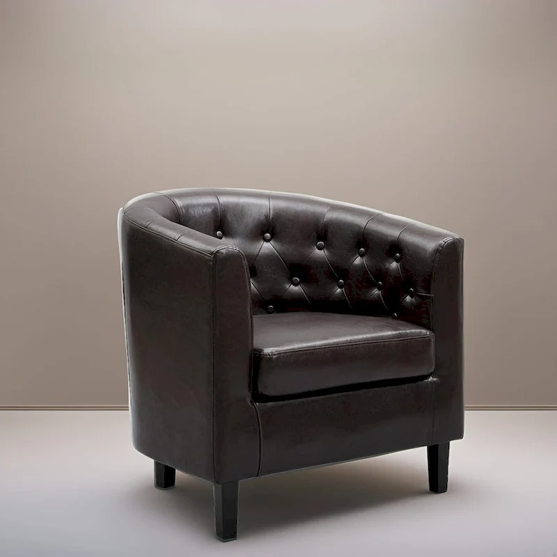 Fauteuil d'appoint, Fauteuil club en similicuir capitonné, Fauteuil d'appoint moderne du milieu du siècle, Fauteuil confortable, Fauteuils club en forme de tonneau