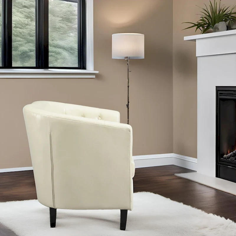 Fauteuil d'appoint, Fauteuil club en similicuir capitonné, Fauteuil d'appoint moderne du milieu du siècle, Fauteuil confortable, Fauteuils club en forme de tonneau