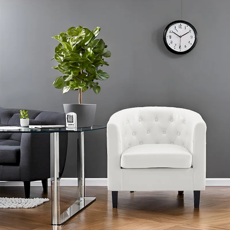 Fauteuil d'appoint, Fauteuil club en similicuir capitonné, Fauteuil d'appoint moderne du milieu du siècle, Fauteuil confortable, Fauteuils club en forme de tonneau