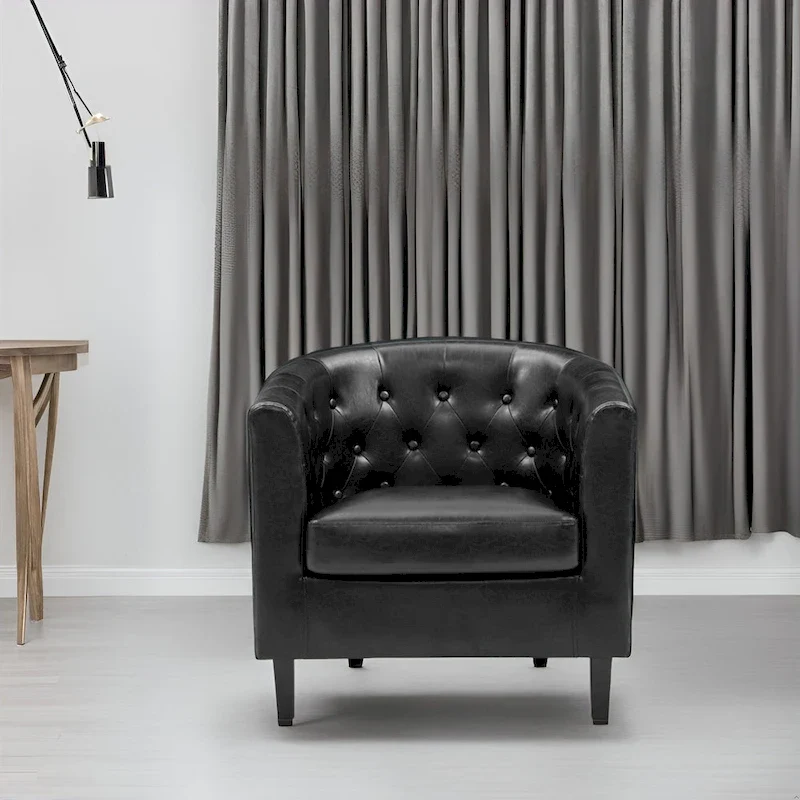 Fauteuil d'appoint, Fauteuil club en similicuir capitonné, Fauteuil d'appoint moderne du milieu du siècle, Fauteuil confortable, Fauteuils club en forme de tonneau