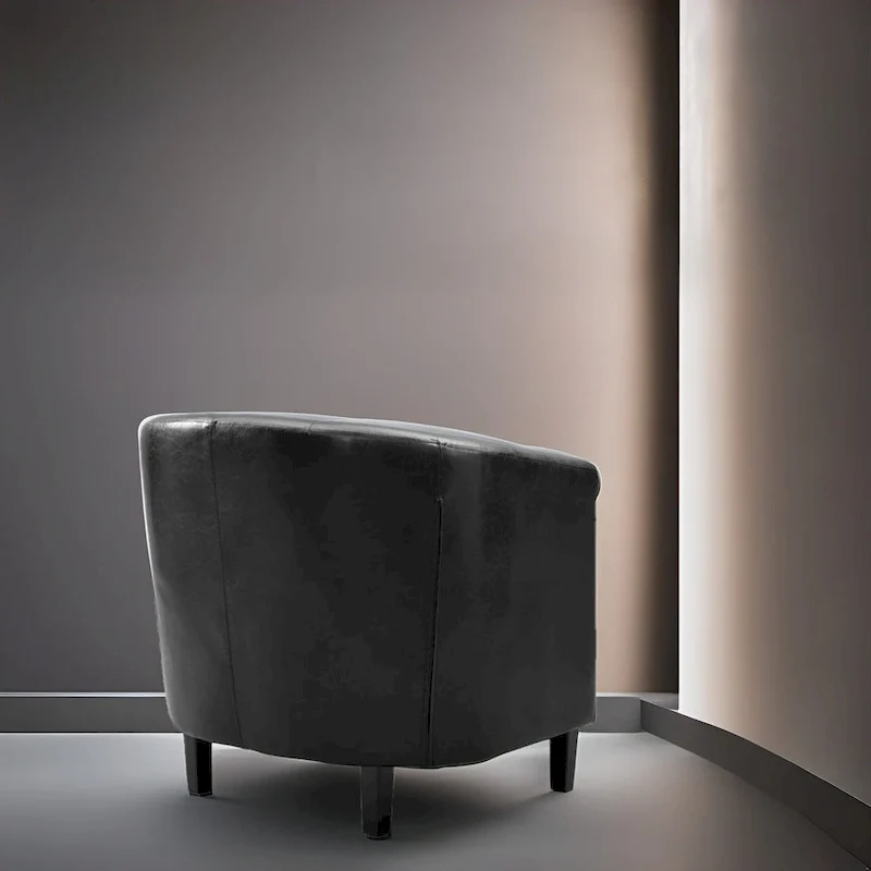 Fauteuil d'appoint, Fauteuil club en similicuir capitonné, Fauteuil d'appoint moderne du milieu du siècle, Fauteuil confortable, Fauteuils club en forme de tonneau