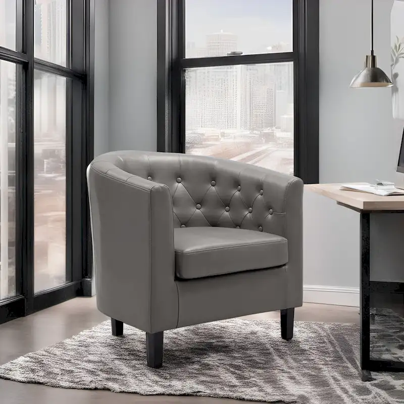 Fauteuil d'appoint, Fauteuil club en similicuir capitonné, Fauteuil d'appoint moderne du milieu du siècle, Fauteuil confortable, Fauteuils club en forme de tonneau