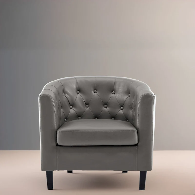 Fauteuil d'appoint, Fauteuil club en similicuir capitonné, Fauteuil d'appoint moderne du milieu du siècle, Fauteuil confortable, Fauteuils club en forme de tonneau