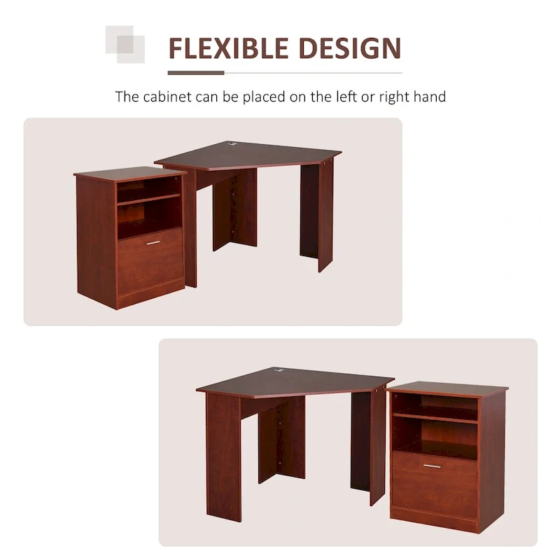 Bureau informatique avec armoire pour imprimante, bureau d'angle en L avec rangements, poste de travail PC pour bureau à domicile