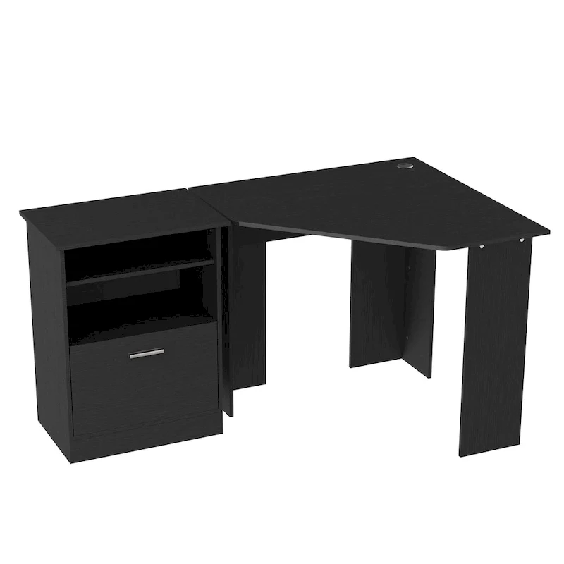 Bureau informatique avec armoire pour imprimante, bureau d'angle en L avec rangements, poste de travail PC pour bureau à domicile
