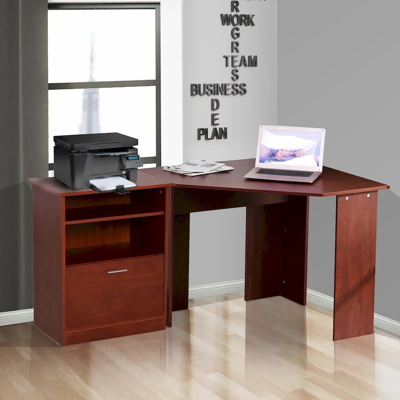 Bureau informatique avec armoire pour imprimante, bureau d'angle en L avec rangements, poste de travail PC pour bureau à domicile