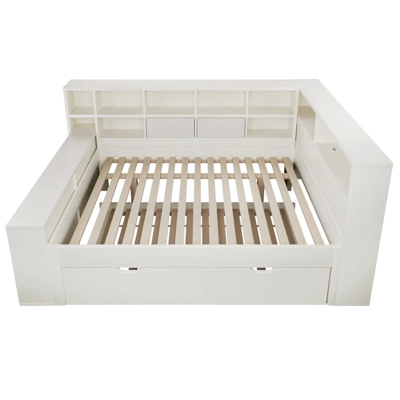 Lit gigogne 140x200cm blanc avec rangement et USB SCANDINAVIANFLOOR