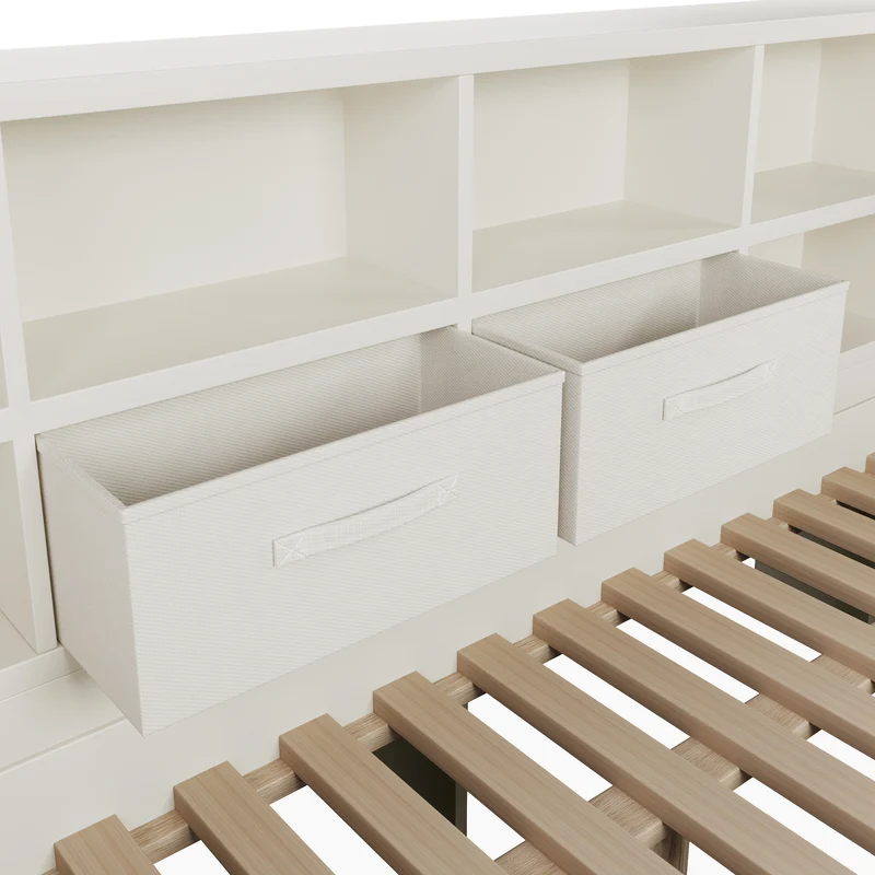 Lit gigogne 140x200cm blanc avec rangement et USB SCANDINAVIANFLOOR