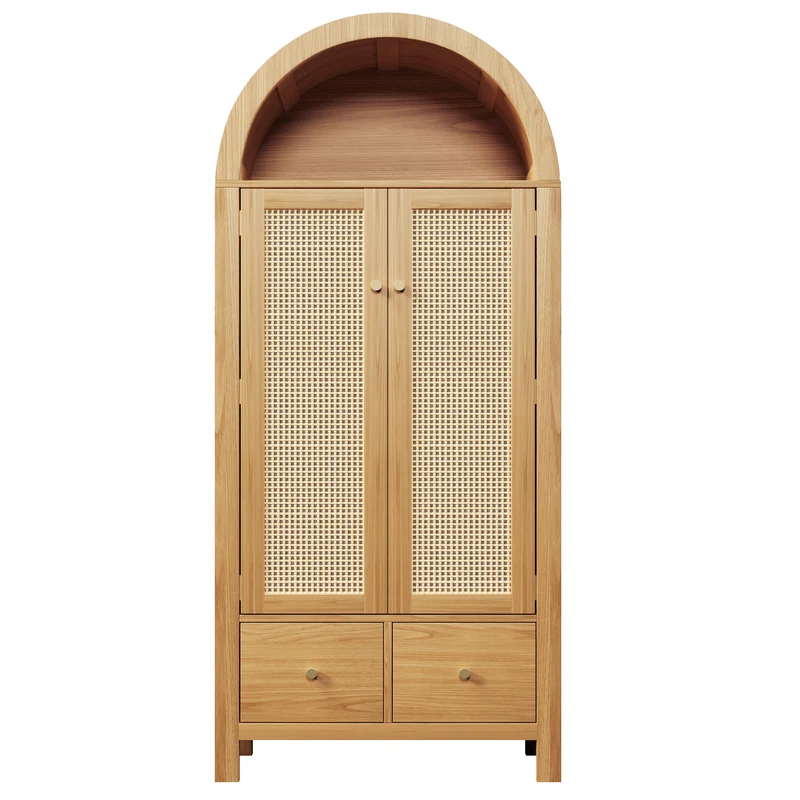 Armoire forme arche effet bois clair, cannage rotin, style campagne 181x78x45cm SCANDINAVIANMETALPRI