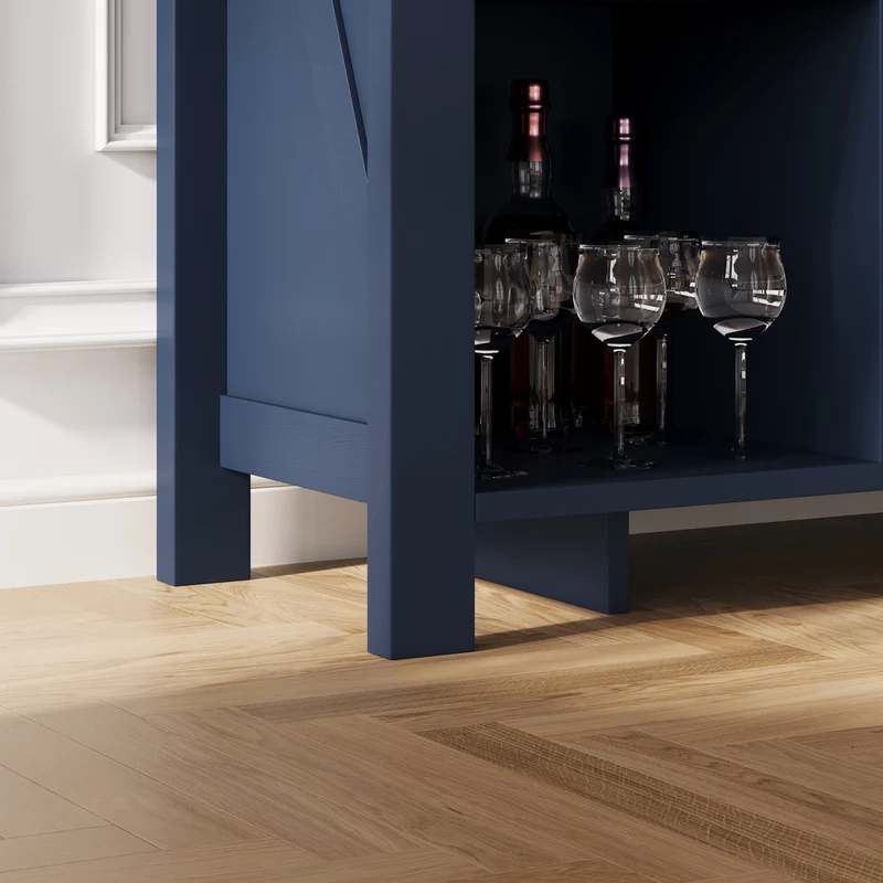 Buffet de rangement 8 compartiments ouverts avec plateau finition bois 140cm RUSTICLEATHERELITE