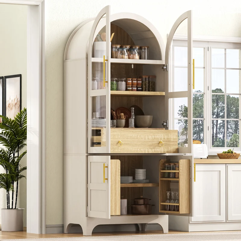 Armoire haut blanc forme arche avec verre cannelé 76x40x180cm RUSTICPILLOWSET