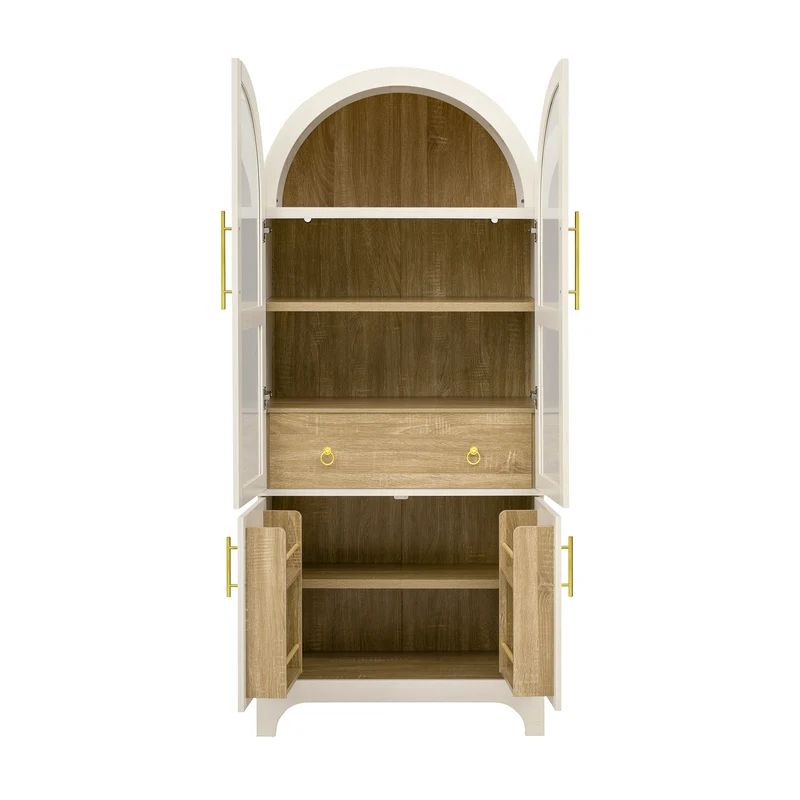 Armoire haut blanc forme arche avec verre cannelé 76x40x180cm RUSTICPILLOWSET
